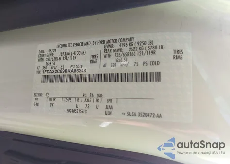 2024 Ford Transit-350 Passenger Van Xl from USA, damaged, VIN 1FDAX2C89RKA86208